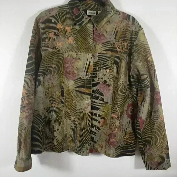 Chico’s Fashion Floral Retro Rhinestone Women Jean Jacket Size Medium Chico’s 2 - Picture 8 of 14